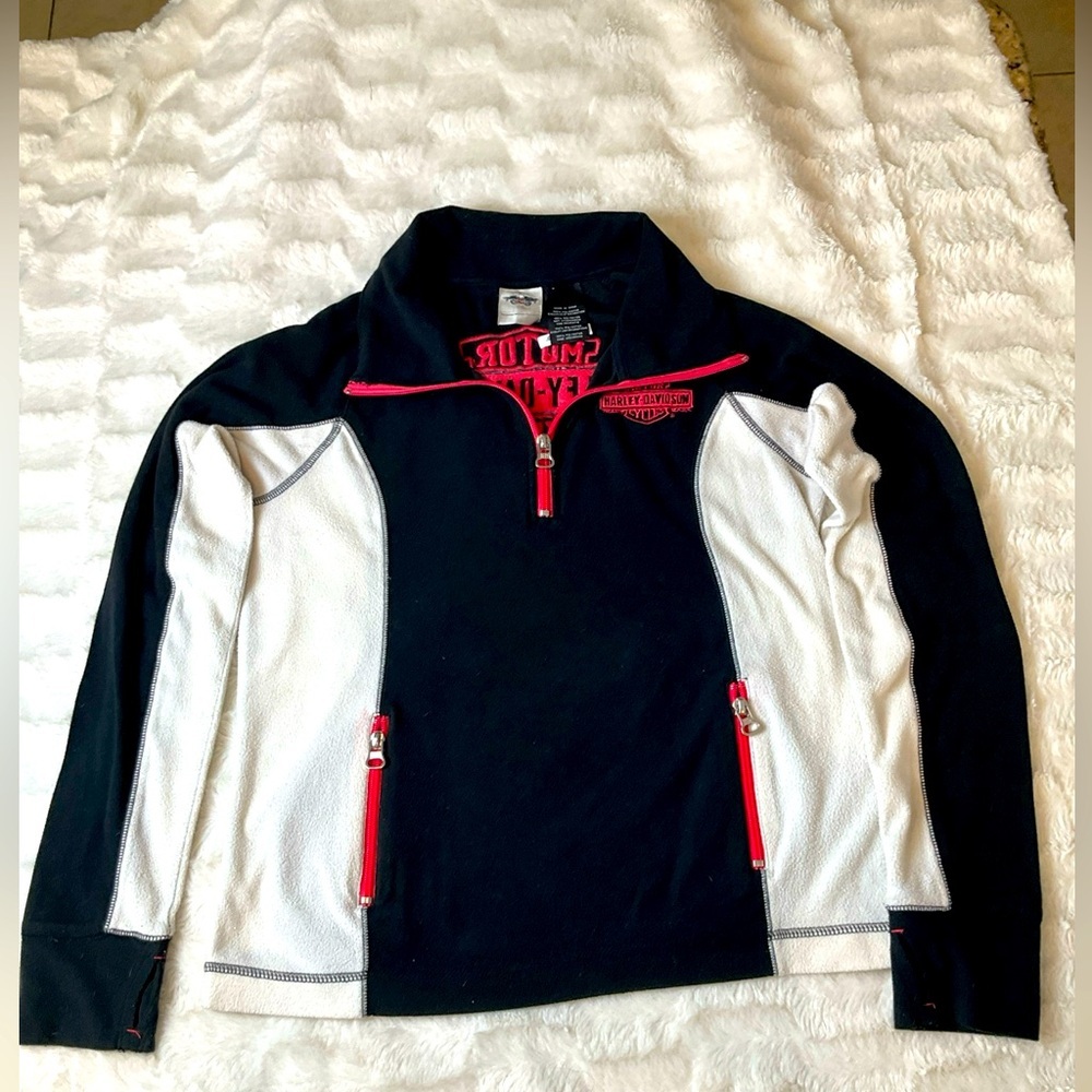 Harley Davidson Motorcycles Women’s Size Medium Fleece Quarter Zip Black & White